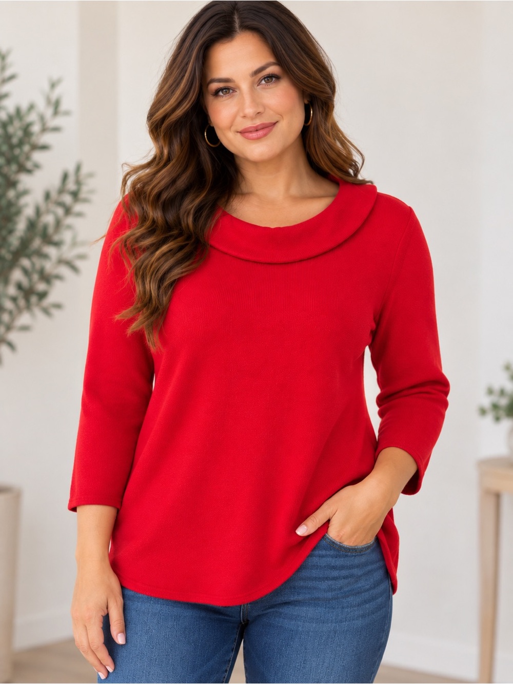 NWT Talbots Woman 3X Red Cowl Neck Tunic Sweater Cotton Blend Plus Size